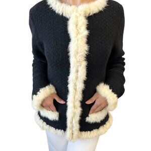 CHANEL Vintage 03A CC Logo Mohair Knit Fur Jacket Pocket Button #38 [105700]